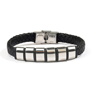 Brazalete <span class=keywords><strong>de</strong></span> Cuero con Piedra Natural para <span class=keywords><strong>Hombre</strong></span>, Letras Inglesas Grabadas, Regalo para el Día del Padre, Cierre <span class=keywords><strong>de</strong></span> Acero Inoxidable Color Acero - Product Image 4