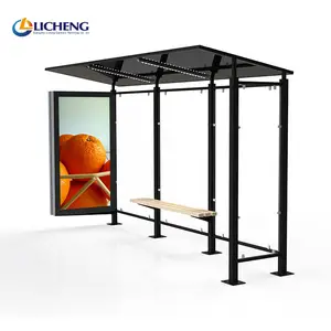 Aluminium Frame Metalen Bus Stop Reclame Lichtbak Bus Onderdak Solar Power Bus Onderdak Stop