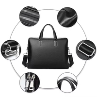 Vente en gros de porte-documents rectangulaires pour hommes en cuir véritable noir de 15 pouces, fermeture à glissière, style tendance, grande capacité, usage quotidien