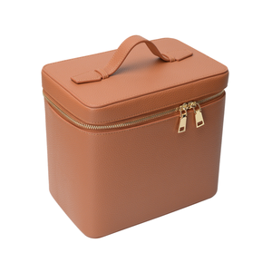 Étui portable en cuir PU, boîte de rangement cosmétique à double fermeture éclair, étui de voyage pour organiser le maquillage et les produits de soin de la peau - Product Image 1