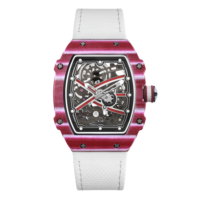 Luxury Tonneau Skeleton Automatic Watch Customized Movement 38mm Carbon Fiber Case Men Mechanical Wristwatch