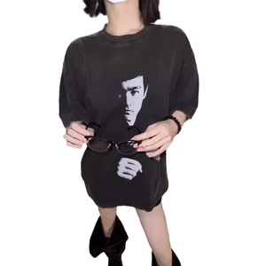 T-shirt vintage à manches courtes style américain rétro, coupe ample, délavé et vieilli, avec lettres, polyvalent, pour couple - Product Image 5