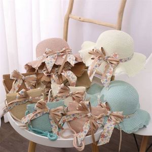 Children's Summer Sun <b>Hat</b> Beach Kids Bay Girl's Folding Straw <b>Hat</b> <b>Bag</b> Set - Product Image 1