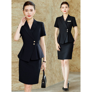 Women's Suit Set Short Sleeve Blazer Skirt Pants Formal Workwear Commute Anti-Wrinkle Worsted Fabric - Product Image 3