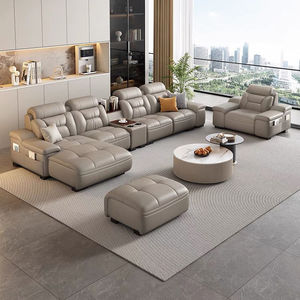 أريكة ركنية فاخرة من الجلد قابلة للطي على شكل حرف L، طقم أثاث غرفة المعيشة الخشبي - Product Image 4