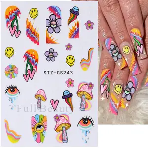 2023 Tiktok Trend Fashion Nail Art Sticker Manicure Designs Eyes Rainbow Autoadhesivo 3D Nail Sticker Decoración de uñas Calcomanías