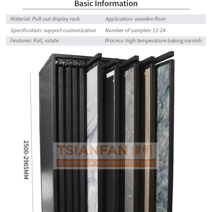 Tsianfan New Arrival Tile Sliding Rotating Frame Rack Display Stand for Showroom Granite Panel Marble Cabinet Sintered Stone