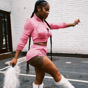 Custom <strong>Loose</strong> Gym Workout Brand Short Sleeve Shorts Sports Two-piece Crop Top and Running Two Piece Set <strong>Women</strong> <strong>Clothing</strong> Shorts - Product Image 4