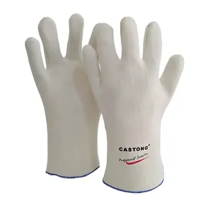 Artículo en stock resistente al calor de contacto de 250 grados de una sola capa blanco meta-aramida fieltro guantes resistentes al calor para horno industrial