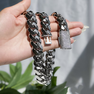 Cadena Cubana de Eslabones de 15 mm en Oro Blanco y Rodio, con Cierre Personalizado, Estilo Hip Hop, Plata de Ley 925, Regalo para Fiestas - Product Image 3