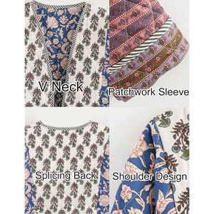 เสื้อแจ็คเก็ตผู้หญิงแบบครอป ผ้าควิลท์ พิมพ์ลายดอกไม้ เปิดด้านหน้า น้ำหนักเบา เสื้อโค้ทฤดูใบไม้ร่วง แขนยาว ผ้าทอ บุด้วยใยโพลีเอสเตอร์ - Product Image 5