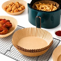 Papier sulfurisé rond brun jetable antiadhésif résistant à l'huile pour friteuse à air, four et rôtissage