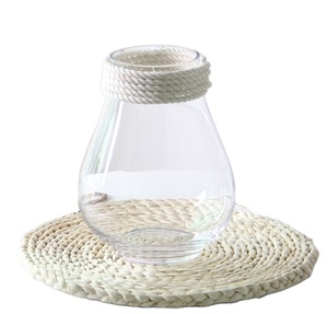Vase en verre transparent bon marché pour la décoration de la maison et <span class=keywords><strong>terrarium</strong></span> en verre à fleurs géométrique avec bord en corde - Product Image 1