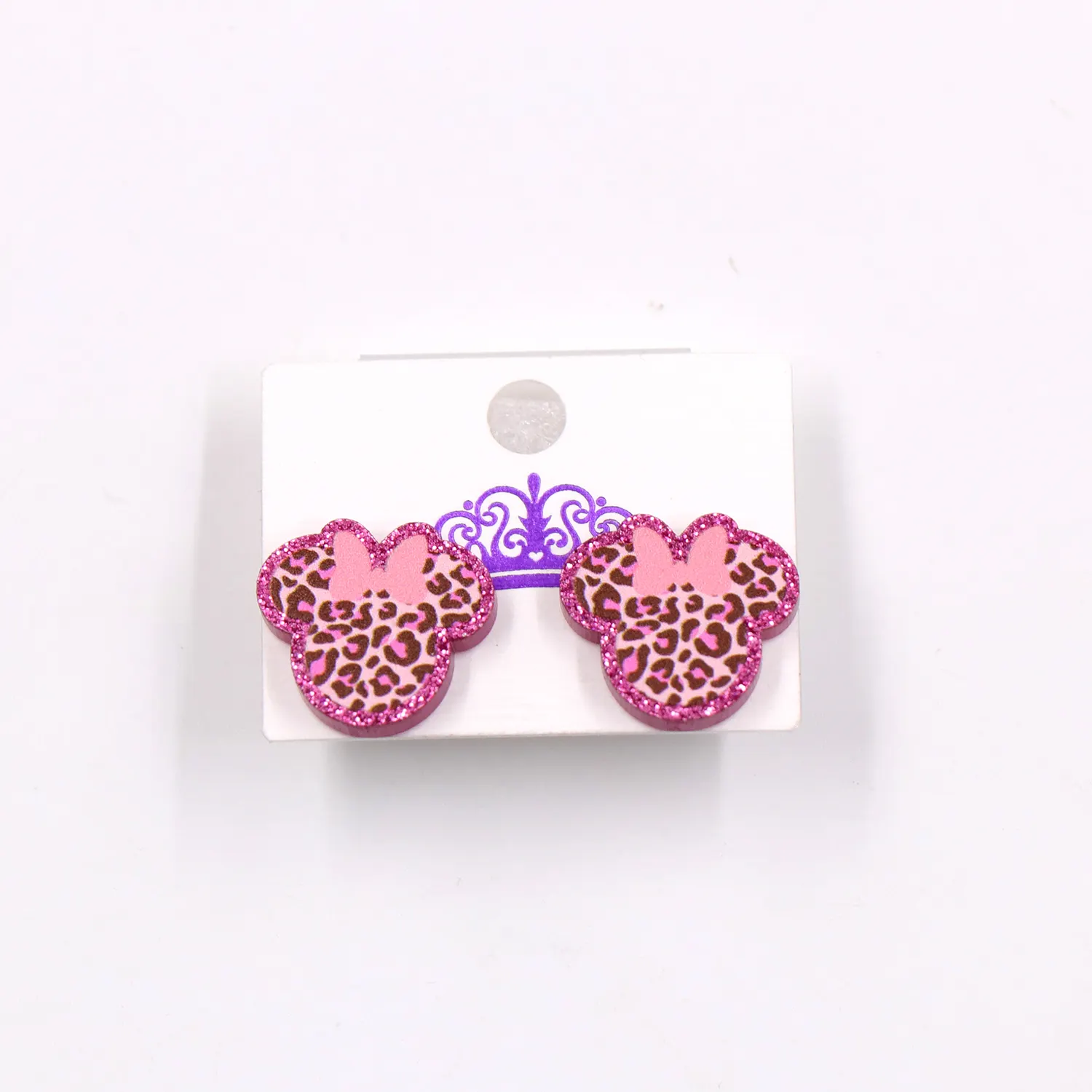 ERS660ER1458 Fashion Female Mouse Head Pink Leopard Jewelry For Girl Acrylic Stud Earrings