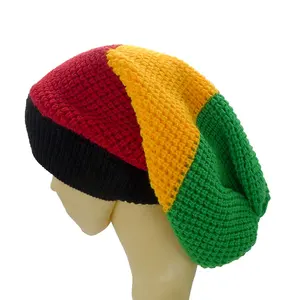 Wholesale Jumbo Rasta Hat Jamaican Reggae Cap Slouchy Dreadlocks Hat Jamaica Striped Beanie Hats for Dreadlocks
