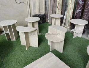 Mesa de centro de travertino Mesa auxiliar de café de mármol travertino redonda de travertino blanco marfil para sala de estar - Product Image 4