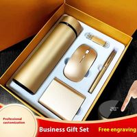 Coffret Cadeau Promotionnel 5-en-1 à Faible MOQ : Stylo, Souris USB, Bouteille – Idéal pour Hommes, Réunions, Impression Numérique Personnalisée, Usage Bureautique