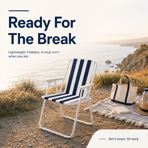 Silla de Playa Plegable a Rayas Azules y Blancas, Ligera y Portátil, Asiento de Camping, Envío Directo desde la UE, Disponible en Polonia - Product Image 2