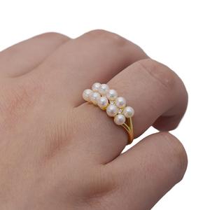 Bague en argent S925 avec perle ronde de 3-4 mm, forte luminosité, double rangée, perle scintillante, tempérament féminin, niche - Product Image 5