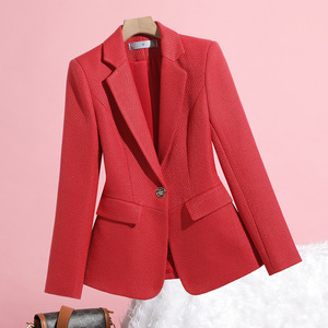 Women's Red Blazer Slim Fit Solid Color Wool Blend Professional <b>Suit</b> Jacket Size S - Product Image 1