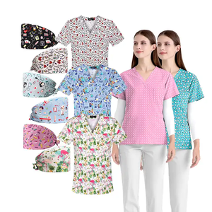 Nouveau Style à manches courtes col en v haut de gommage femmes imprimé fleuri vêtements médicaux haut noël gommage travail tissu uniforme infirmière gommage - Product Image 2