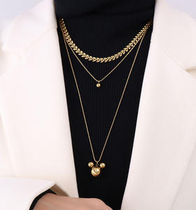 Sevimli üç boyutlu fare kolye 18K altın kaplama paslanmaz çelik uzun zincir karikatür kolye kızlar için - Product Image 2