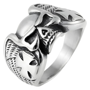 yunnique Stainless Steel <b>Skull</b> Cross <b>Ring</b> For Men Punk Style Halloween Jewelry Silver Color Geometric Design Fashion <b>Ring</b> - Product Image 5