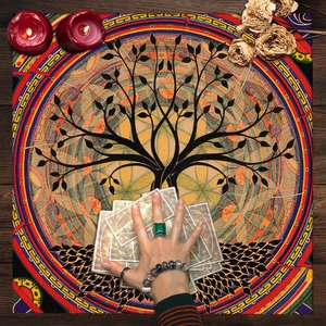 Baum des Lebens mit Bunten Blumen Altartuch Tarot-Tischdecke Sonne-Mond-Tarotkarten-Tischdecke Tarot-Matte Hexen-Heimdekoration - Product Image 2
