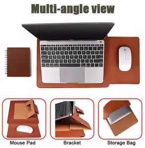 Offre Spéciale 3in1 PU cuir pochette pour ordinateur portable support sac étanche 13 14 15 pouces étui pour ordinateur portable avec tapis de souris