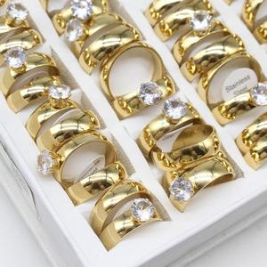 남성용 반지 스테인레스 스틸 여성용 라인 석 반지 패션 보석 황금 6mm 36PC/상자 - Product Image 2