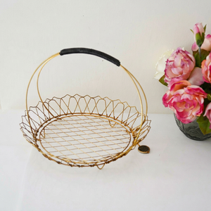 Panier de rangement rond en métal avec poignée, design en fil de fer durable, style minimaliste pour l'organisation du salon - Product Image 1