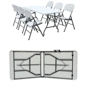 meja dan kursi catering Suppliers-Mebel Populer Populer 6 Kaki Persegi Panjang Plastik Lipat Jamuan Makan Bbq Berkemah Piknik Meja Luar Ruangan Lipat