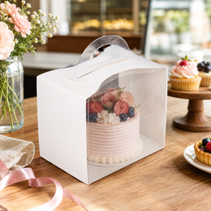 Scatola Pieghevole in <span class=keywords><strong>Cartone</strong></span> Bianco per Torte con Finestra Parzialmente Trasparente, Confezione per Negozi di Dolci e Vendita al Dettaglio di Torte Intere - Product Image 2