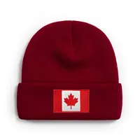 Red Hats Wholesale Cheap Winter Fall Canada Flag Embroidery Custom Logo Red Beanie Hats