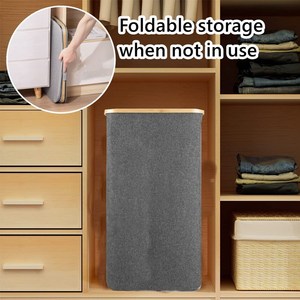 Đóng Mở Quần Áo Bẩn Lưu Trữ Giỏ Không Thấm Nước Vuông Có Thể Gập Lại Tre Giặt Hamper Với Nắp Và Túi Có Thể Tháo Rời - Product Image 4