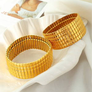 <b>Titanium</b> Steel Gold Plated Geometric Bracelet 18k Non Fading Cuban Chain Unisex Everyday Wear - Product Image 1