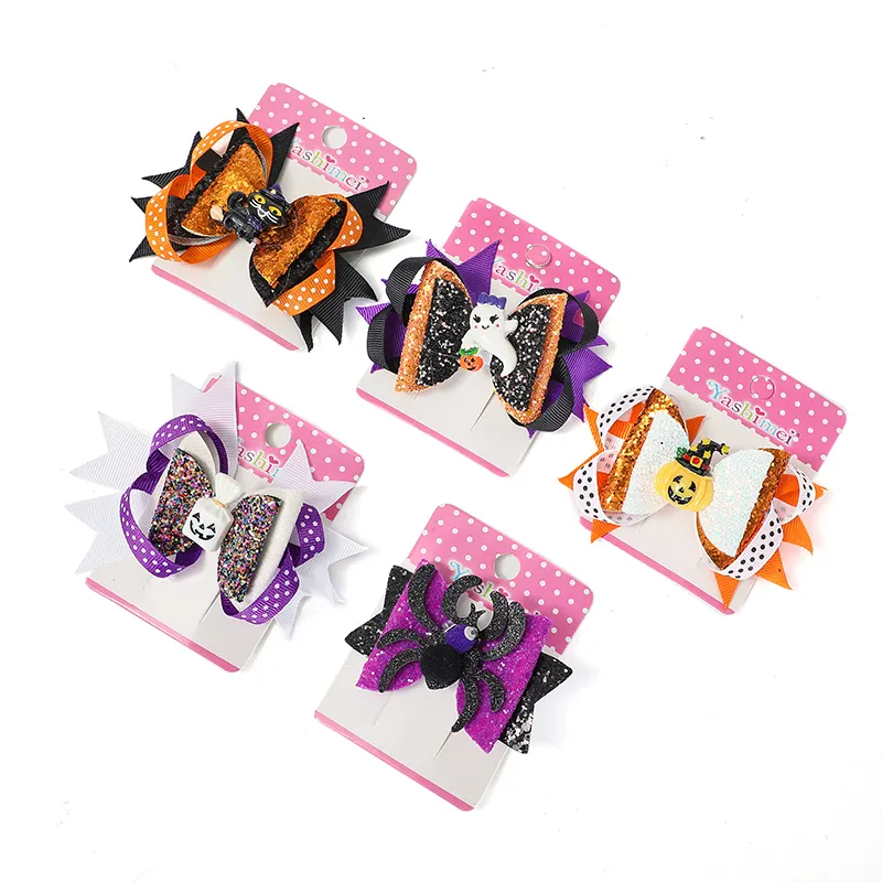 New Halloween Children's Hairpin Bow Glitter Hairpins Cute Kids Hair Clips For Girl