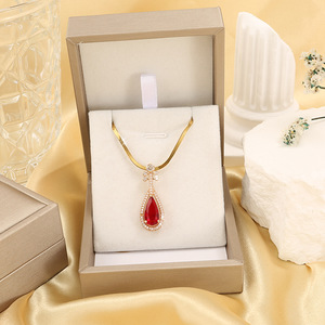 Collier pendentif goutte <span class=keywords><strong>d</strong></span>'eau en rubis rouge sang de pigeon pour <span class=keywords><strong>femme</strong></span>, chaîne de clavicule en pierre colorée de luxe, bijoux de mode - Product Image 2