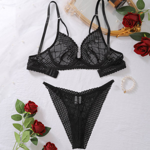 Nouveauté, lingerie sexy noire pour femmes, ensemble deux pièces, soutien-gorge push-up érotique, lingerie simple en maille ajourée pour filles - Product Image 6