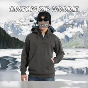 Custom Zip-Up Hoodie Men Boxy Half Zipper 100% Cotton Heavyweight Fleece Lined Cropped High Quality - Product Image 2