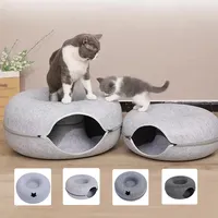 Tunnel interactif pour chat Walutz Donut en feutre non tissé, lit-caverne, maison-nid détachable avec fermeture éclair, lavable, respirant, pour intérieur, toutes saisons