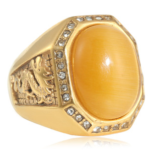 Yunnique – bagues à la mode pour hommes, bague ovale en or avec pierres et accents de diamants, sertissage à la française, bijoux cadeaux - Product Image 1