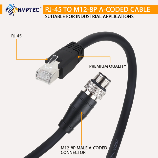 RJ45 to M12-8P A-Coded Industrial Camera Cable Reliable Connection High Performance Vision System Cable
