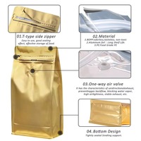 Sac à café en grains, pochette personnalisée avec finition mate, valve de dégazage, matériaux recyclés, impression en héliogravure, PET