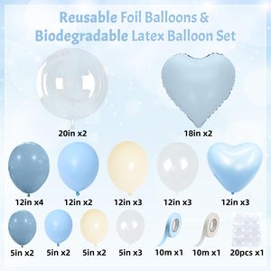Ballons en latex bleu clair et crème pour décoration de fête, 50 cm, ballons Bobo blancs en forme de cœur, pour baby shower, anniversaire garçon ou fille - Product Image 3