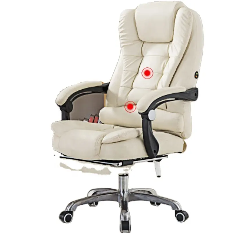 Cheap High Back White PU Leather Office Chair With Massage Function Home Executive Boss Computer Swivel Reclining Chair For Work