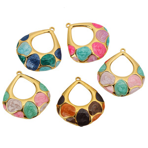 Colgante chapado en acero inoxidable con forma de gota para hacer collares, accesorios de joyería DIY, patrón de concha de Color dorado WLL32 - Product Image 1