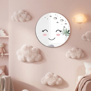 Miroir mural pour chambre d'<span class=keywords><strong>enfant</strong></span>, visage souriant rond, dessin animé mignon, décoration murale, miroir de vanité, décoration de la maison, enfants, filles, moderne - Product Image 3