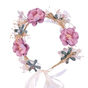 Diadema de tela púrpura para <span class=keywords><strong>niña</strong></span>, diadema Floral hecha <span class=keywords><strong>a</strong></span> <span class=keywords><strong>mano</strong></span> para fiesta de navidad - Product Image 1