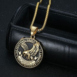 Collier pendentif aigle philippin en acier inoxydable, ton or et argent, bijoux unisexes, cadeau - Product Image 2